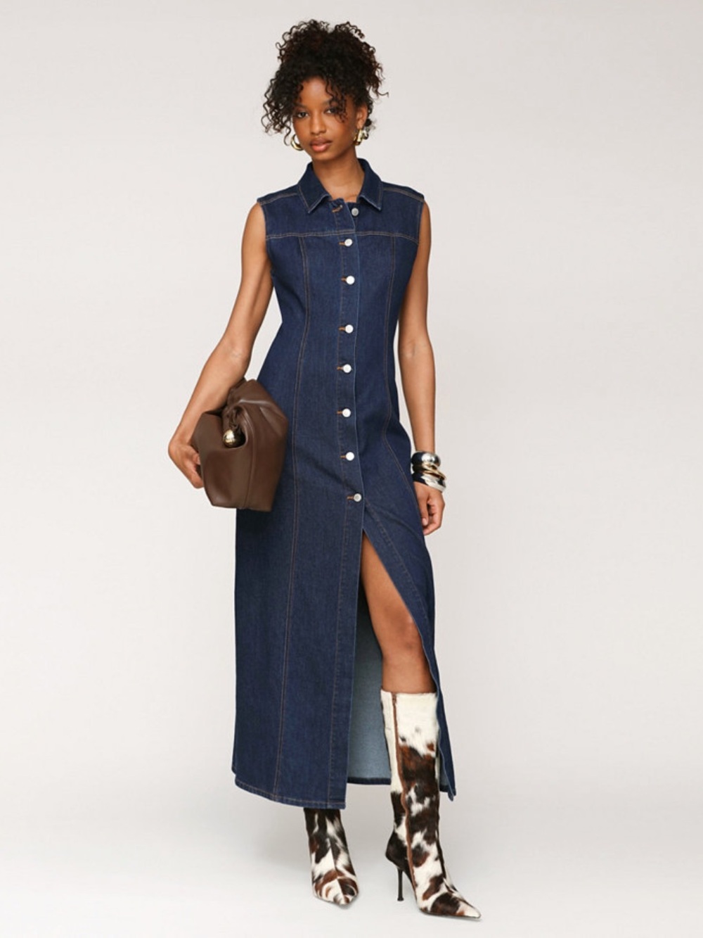 Avec Les Filles Dark Blue Denim Button-Front Maxi Dress